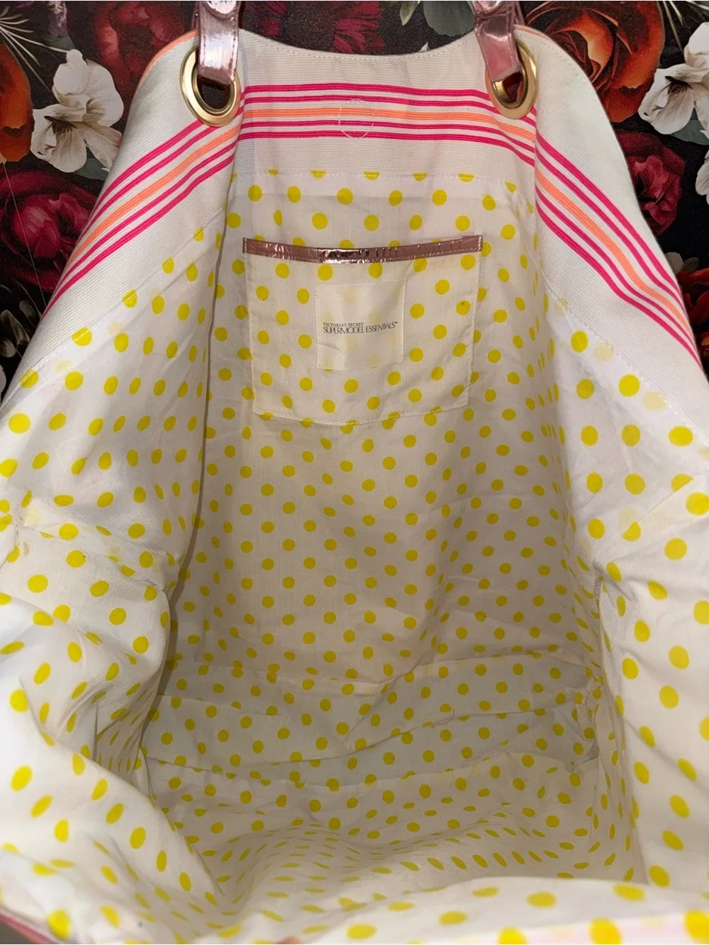 NWT RARE Vintage Oversized Victoria's Secret Pink & Orange Striped Canvas Tote